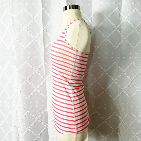 🥈 170. LULULEMON Cool Racerback Tank neon coral pink & white stripes - Picture 4 of 7